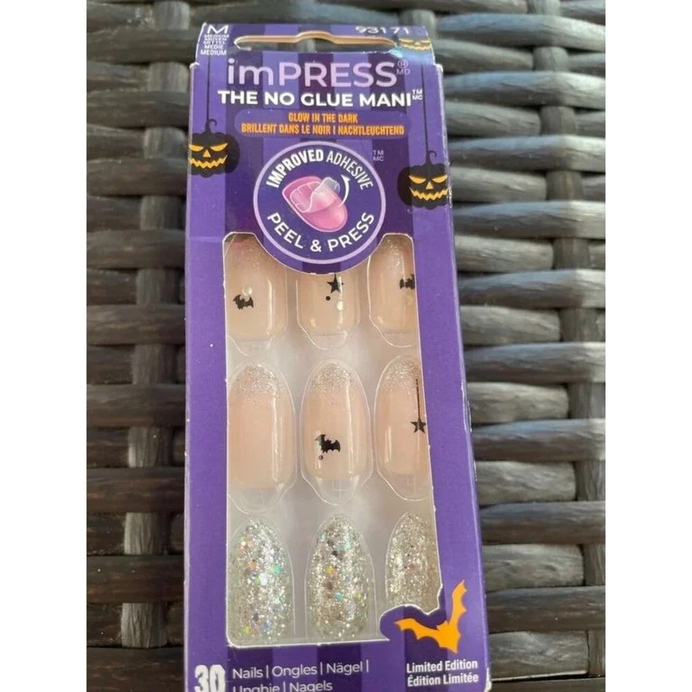 Impress Halloween Medium press on nails bats glitter     5